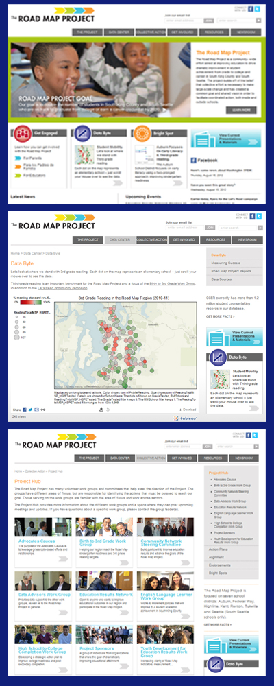 Screen shots from the Road Map Project's new website