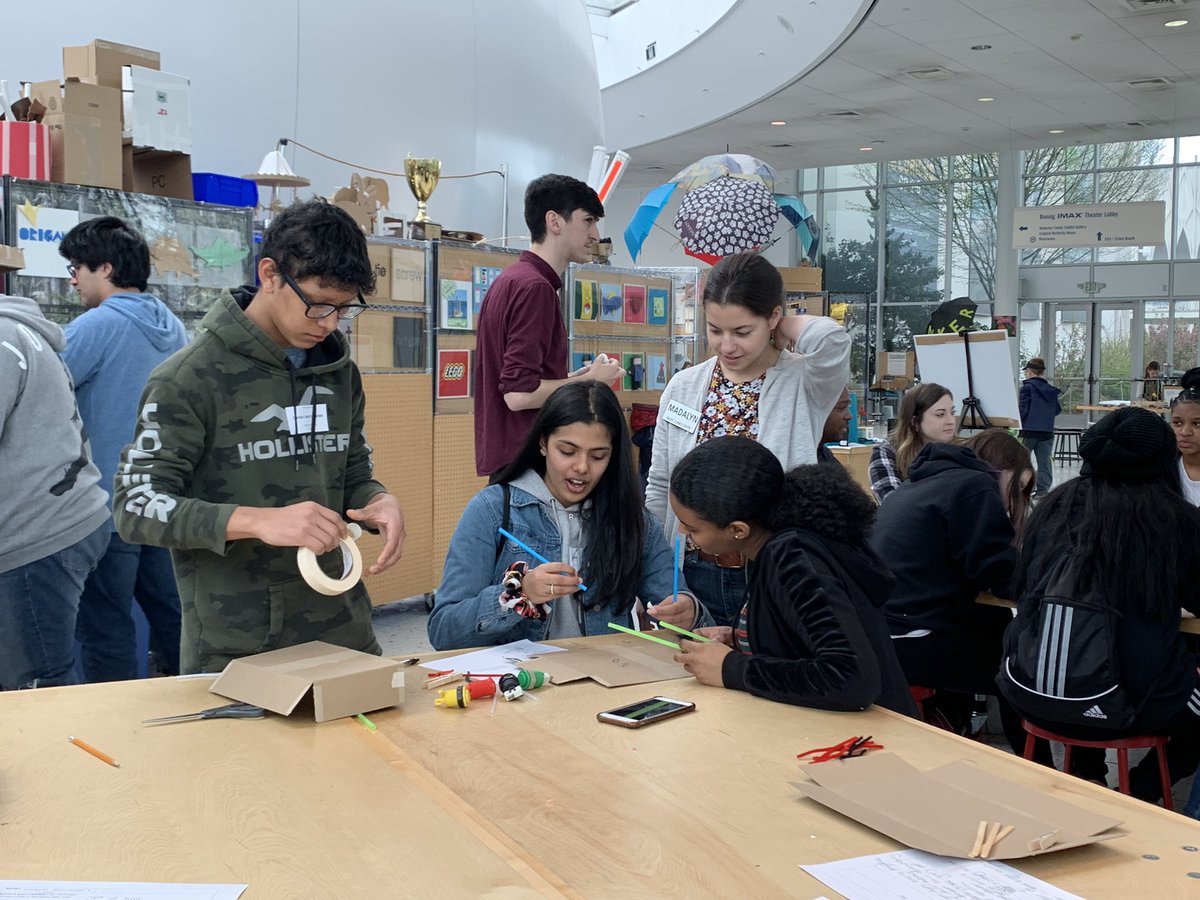 Federal Way High School students create models of exhibits at a Seattle Center worksite tour visit.